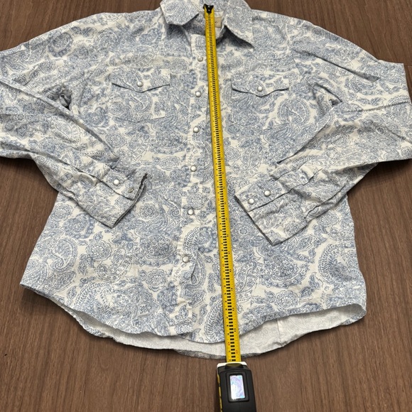 CEDAR ROSE  Women Small Long Sleeve Pearl Snap Western Shirt Blue Paisley Floral - Picture 9 of 13